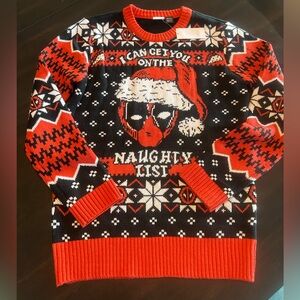 NWT Marvel Deadpool Naughty List Graphic Pullover Sweater Small Ugly Sweater